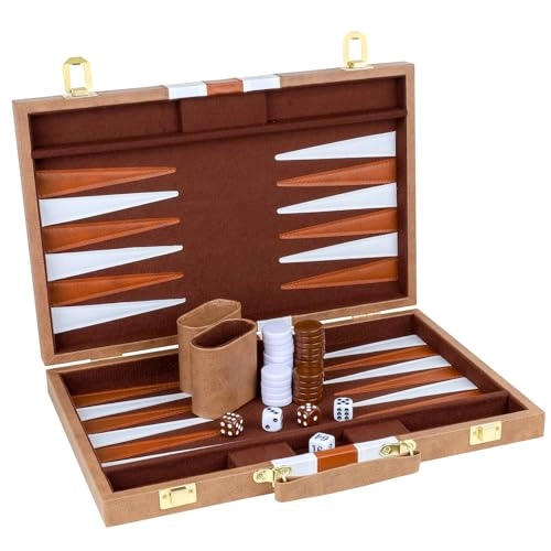 Backgammon Set - PU Leather Case Grey