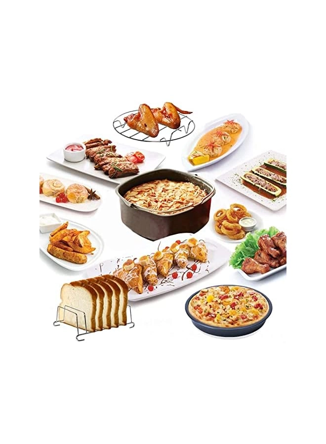 Pizza Pan + Cake Baking Pan + Multipurpose Skewers Rack + Metal Holder + Toasting Rack + Food Tongs + Air Fryer Liners + Silicone Oil Brush + Pan Gripper + Silicone Mat + Egg Bite Molds - Teflon Silicone 12 piece(s)