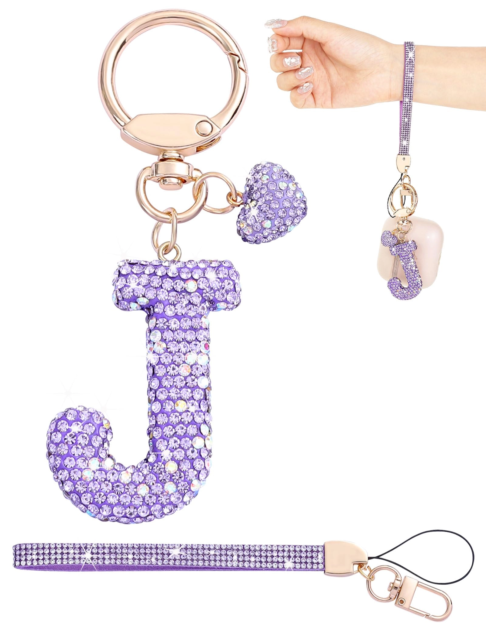 Initial Keychain - L Purple Rhinestone