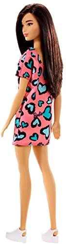 Barbie Doll - Brunette Pink and Blue Heart-Print Dress Platform Sneakers Ages 3+