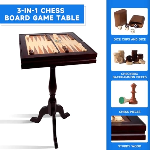 3-in-1 Chess Checkers Backgammon Table - Wood