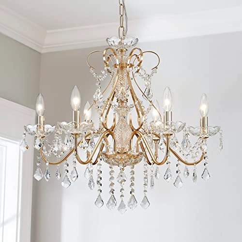 5-Light K9 Crystal Chandelier - Gold Adjustable Chain 59"