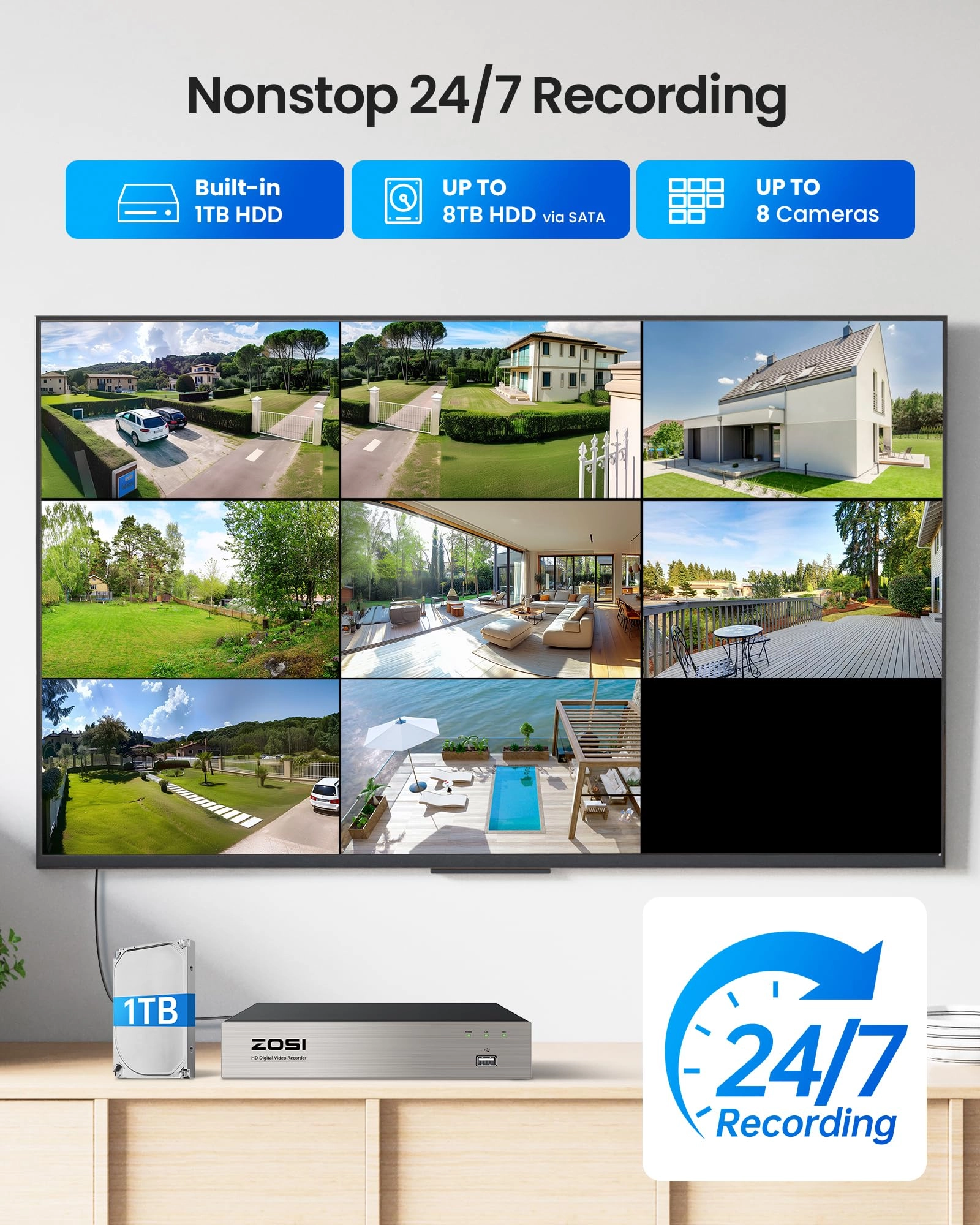 Wired Security Camera System - 8pcs 8CH 5MP