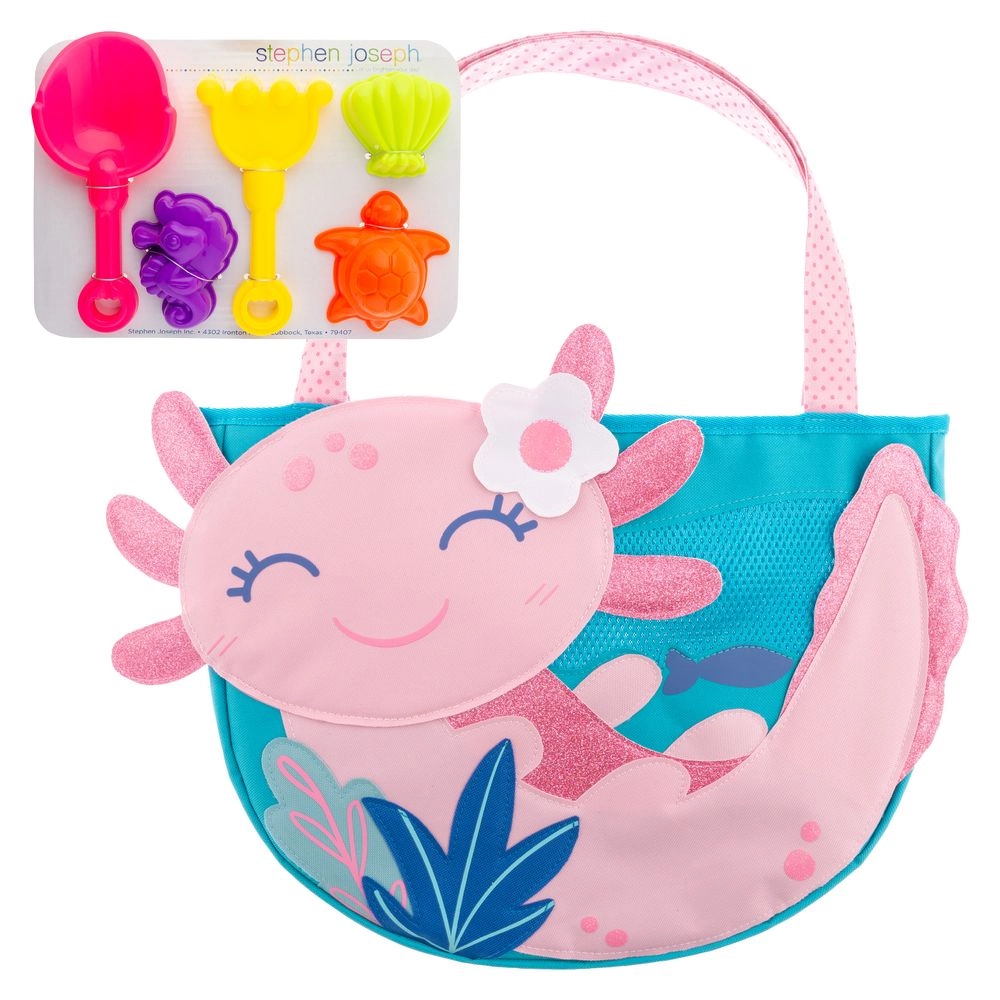 Stephen Joseph Beach Tote with Sand Toy Play Set - Axolotl 5 Toys