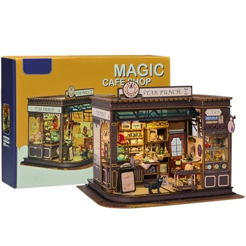 Coffee Shop Miniature House Kit (K-1083) - LED Light 3D Wooden Bookends