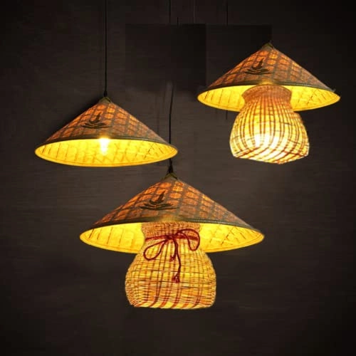 Bamboo Chandelier with Fish Basket
