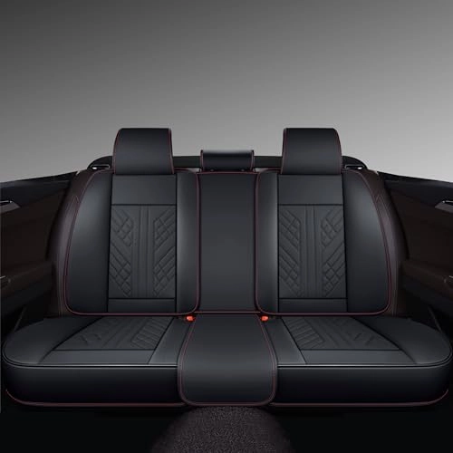 Bench Seat Cover - Universal Fit Faux Leather Black with Red Strip
