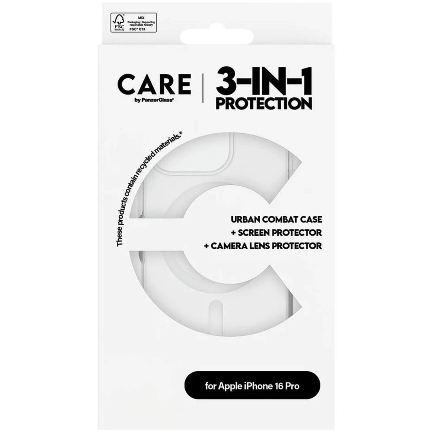 CARE MagSafe Case - 100% Recycled Plastic MagSafe + Ulta-Wide Fit Screen Protector - 60% Recycled Glass + Hoops Camera Lens Protector for iPhone 16 Plus