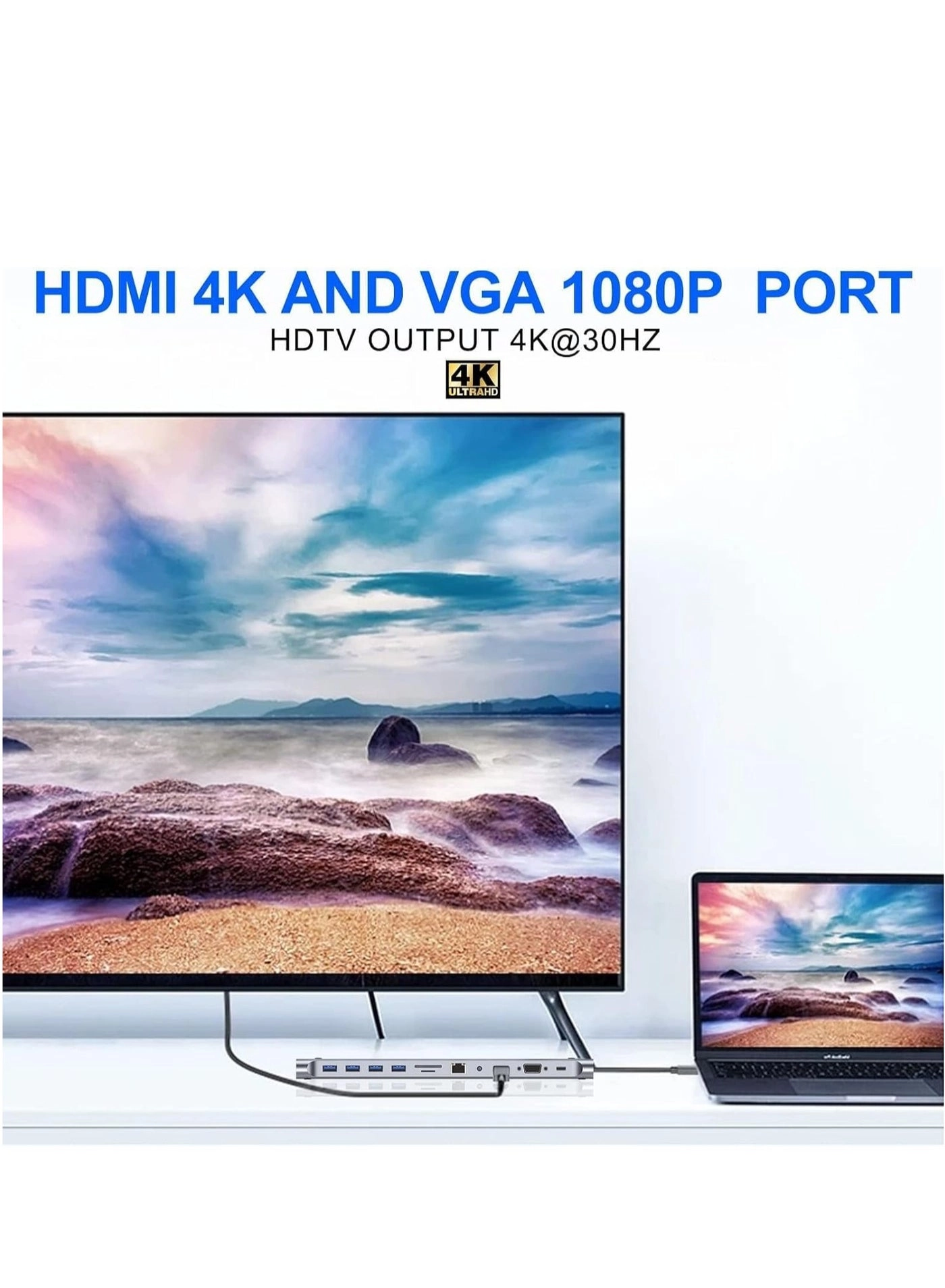 10-in-1 USB C Hub Docking Station - USB C MacBook Pro, Type C Laptops & Devices