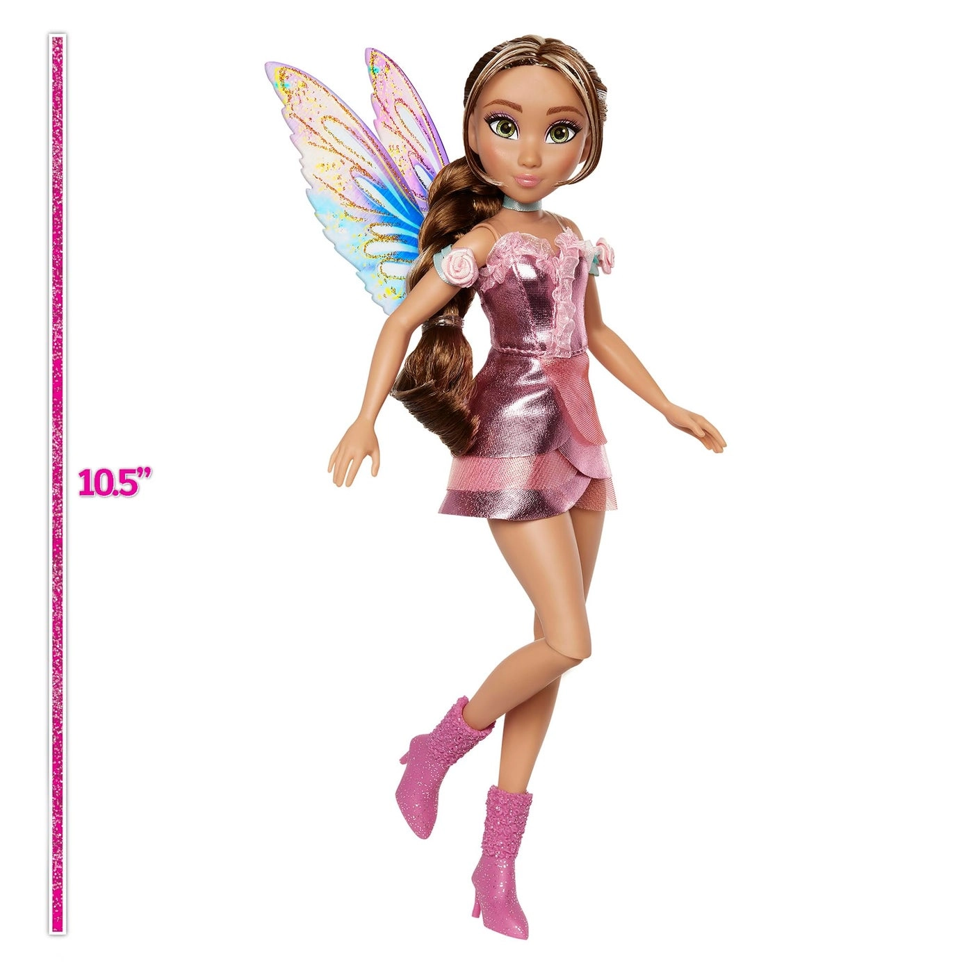 Flora Fairy Doll - Full-size Plastic Long Brown Braided Hair Shimmery Pink Dress Ages 4+