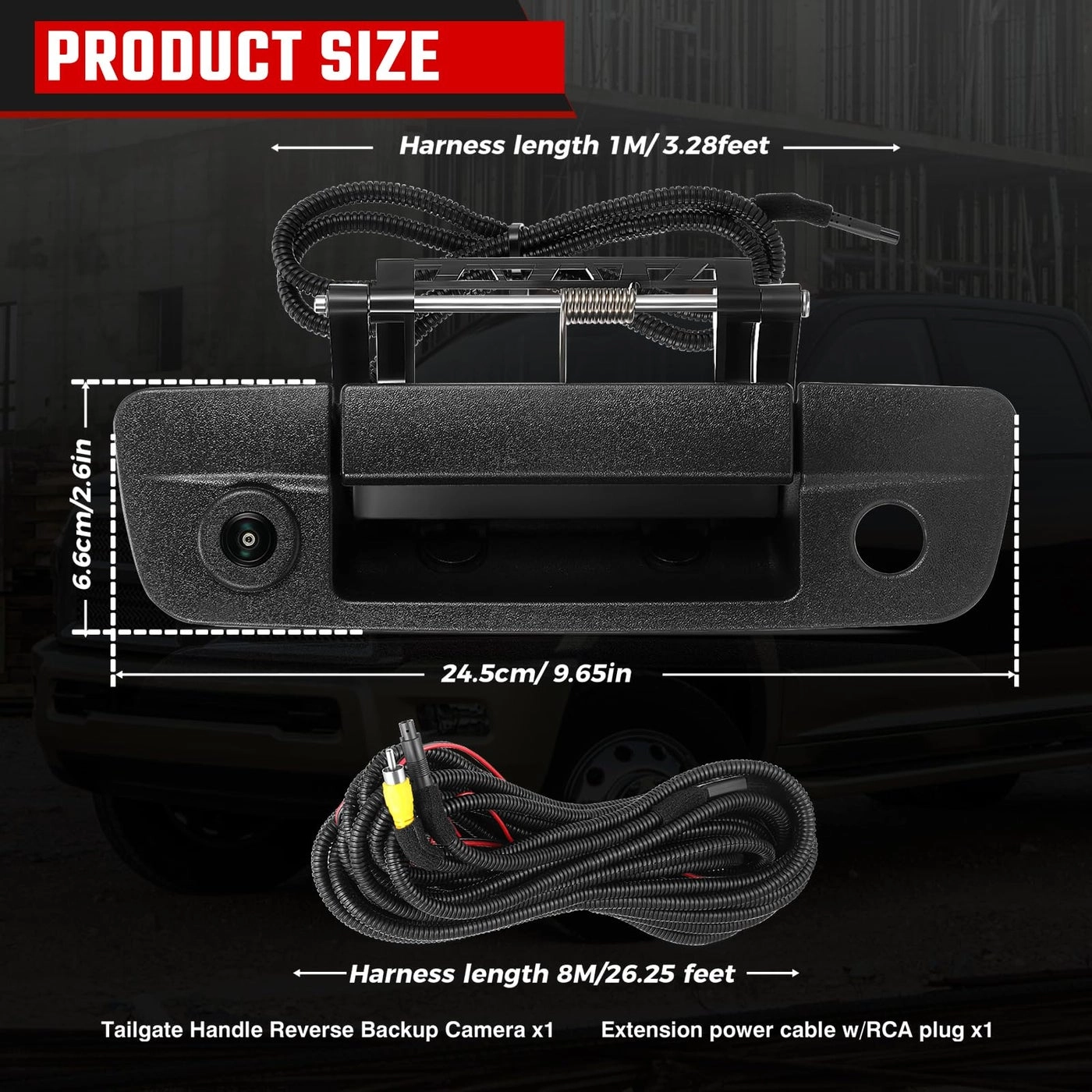 Tailgate Handle Backup Camera - Fits Dodge RAM 1500/2500/3500 2009-2017 RCA Plug