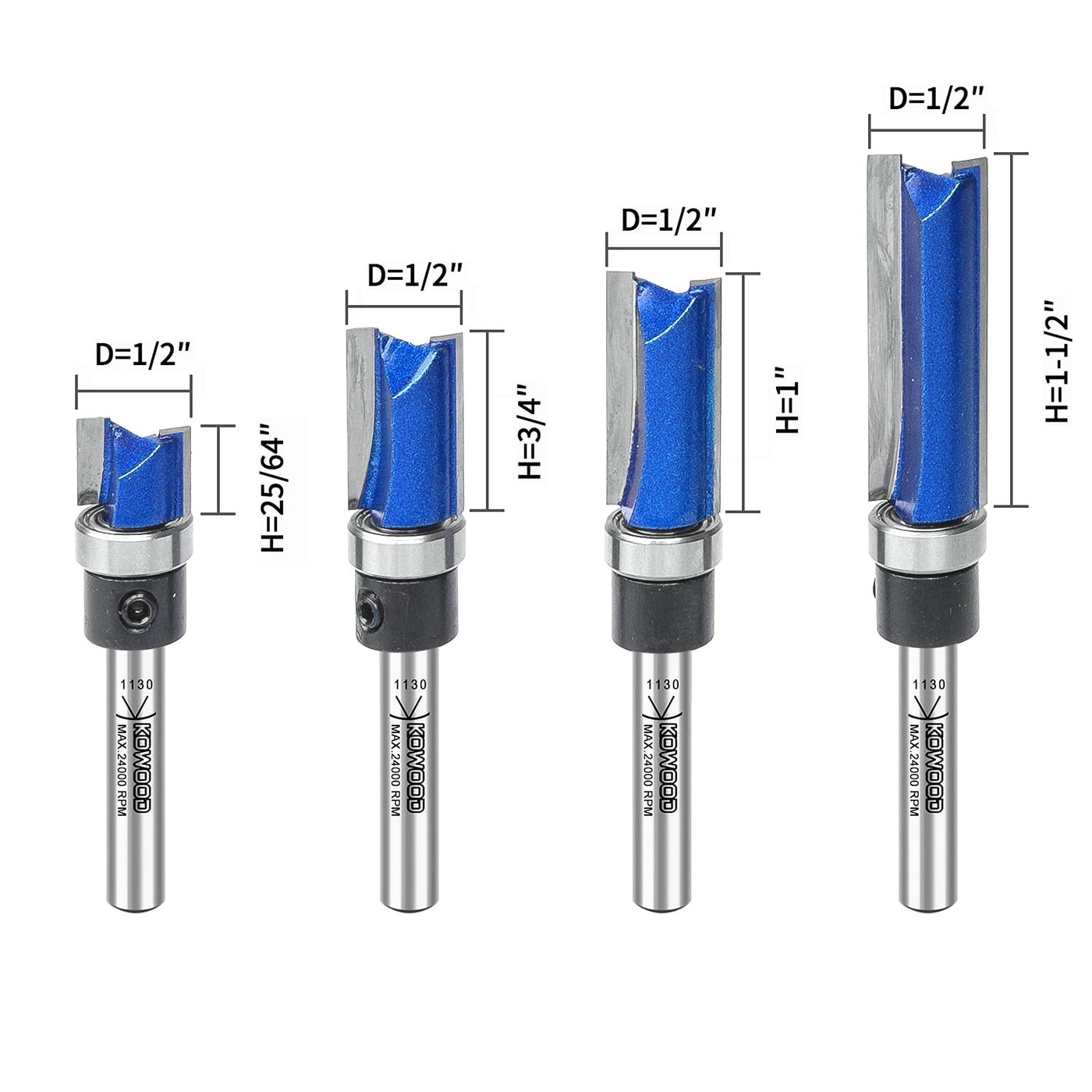 Plus Pattern Flush Trim Router Bit Set - 1/4 Inch Shank