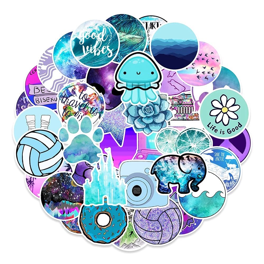 qaxrocyn Dreamy Blue Purple Sticker Book Waterproof 100 pcs
