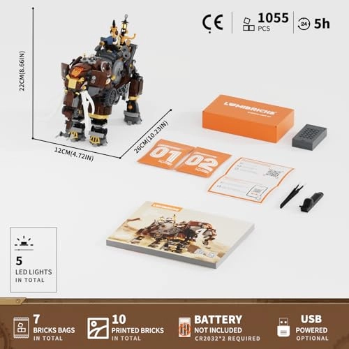 Steampunk Mechanical Elephant - 1700+ blocks LED Light