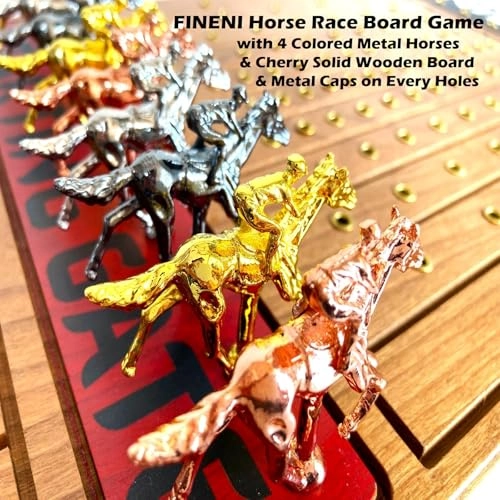 Horse Racing Game - 11 Metal Horses 22” Cherry Wood Board