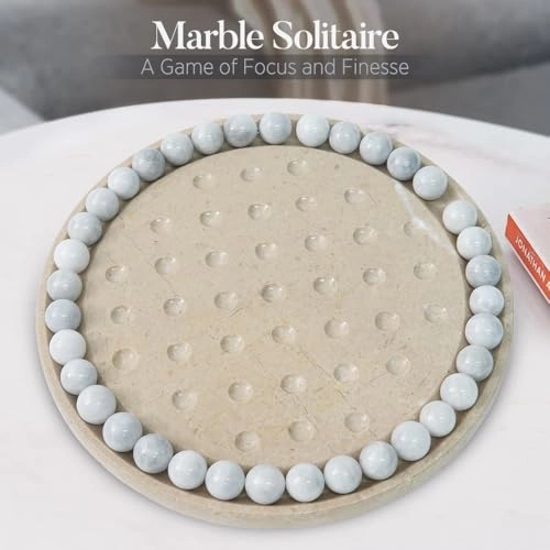 Marble Peg Solitaire Board Game - 10" 42 Balls Verona-white