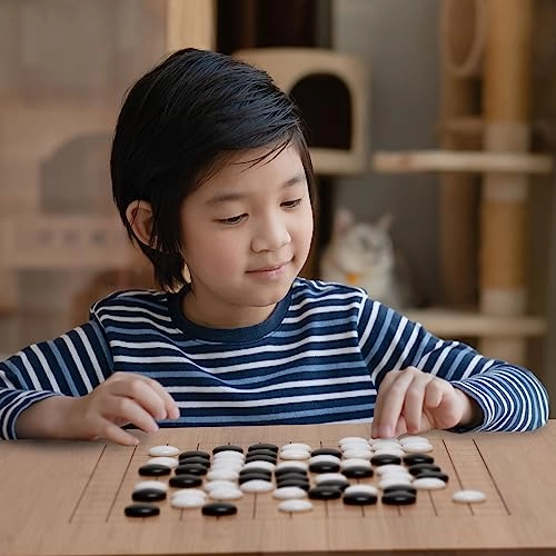 Go Game Set - Bamboo Go Board Double Convex Melamine Stones Bamboo Bowls