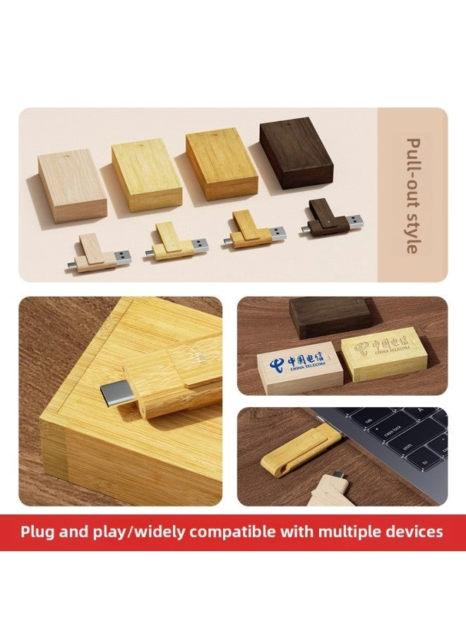 Wooden Mobile Phone U Disk - type-c Double Port + Wooden Box Set - 128GB