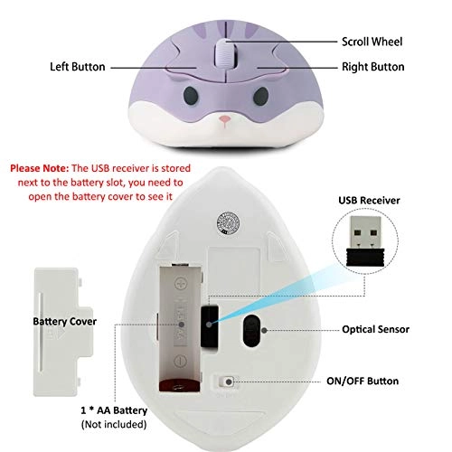 Cute Animal Hamster Shape Silent Mini Travel Mouse - Wireless