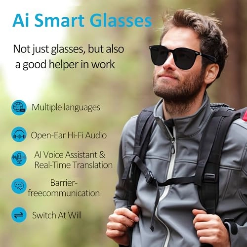 AI Smart Glasses - Bluetooth 5.4 Real-Time Translation Anti-Blue Light Lenses