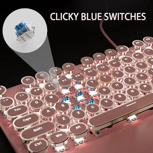 Typewriter Style Mechanical Gaming Keyboard - black(round keycaps) Wired/Wireless