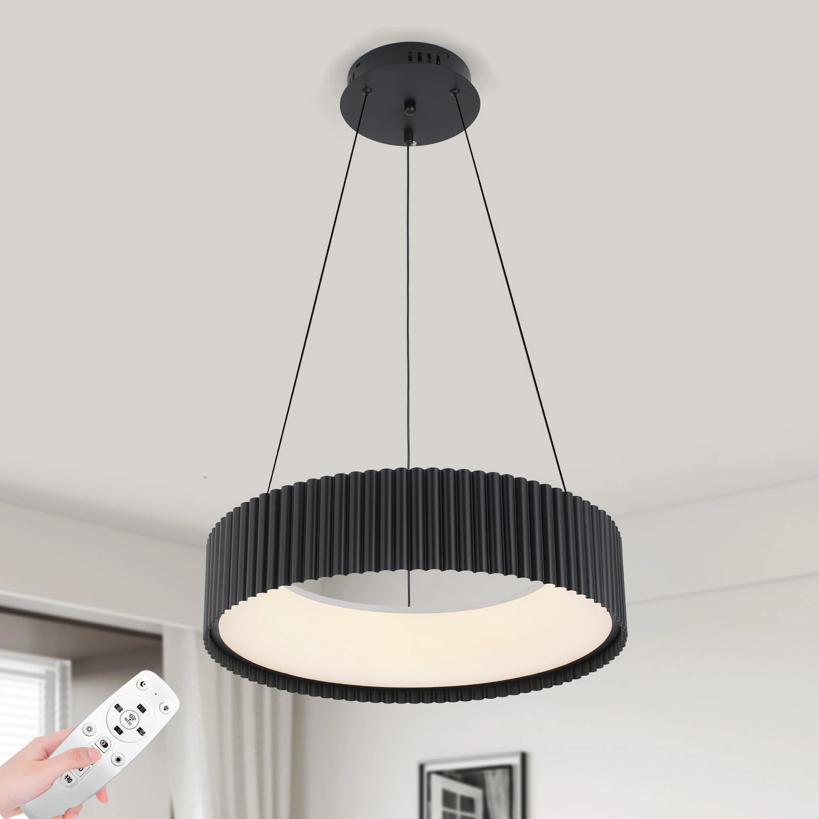 Round LED Chandelier - 3000K–6000K Dimmable