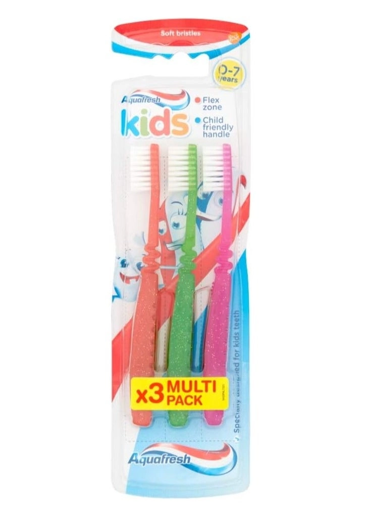 Kids Toothbrush - Soft Bristles Pack of 3 0-7 Years