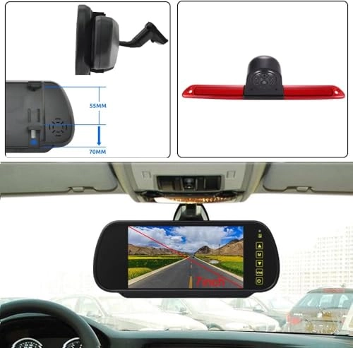 Rear View Mirror Monitor - 4.3 Inch Wired + Brake Light Camera - 1280 x 720 Night vision
