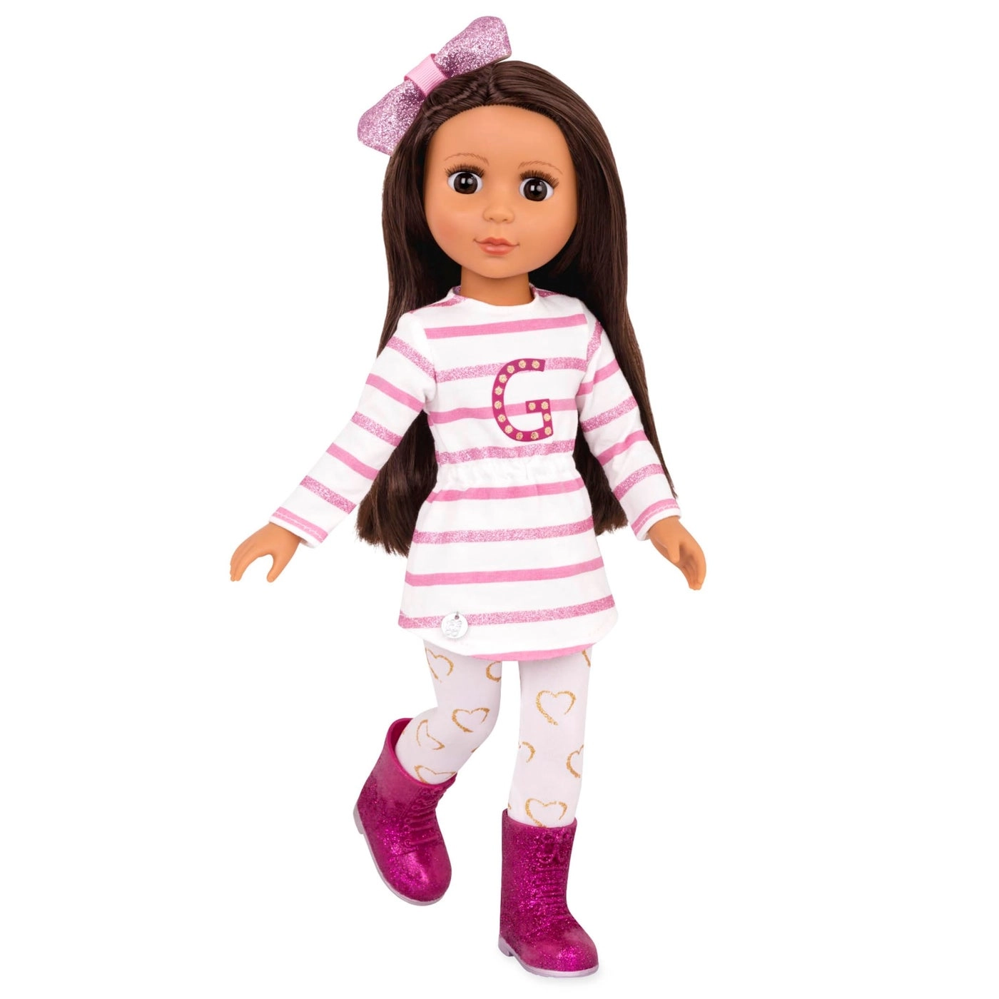 Glitter Girls Sarinia Fashion Doll - Straight Brown Hair Brown Eyes Striped Tunic Ages 3+