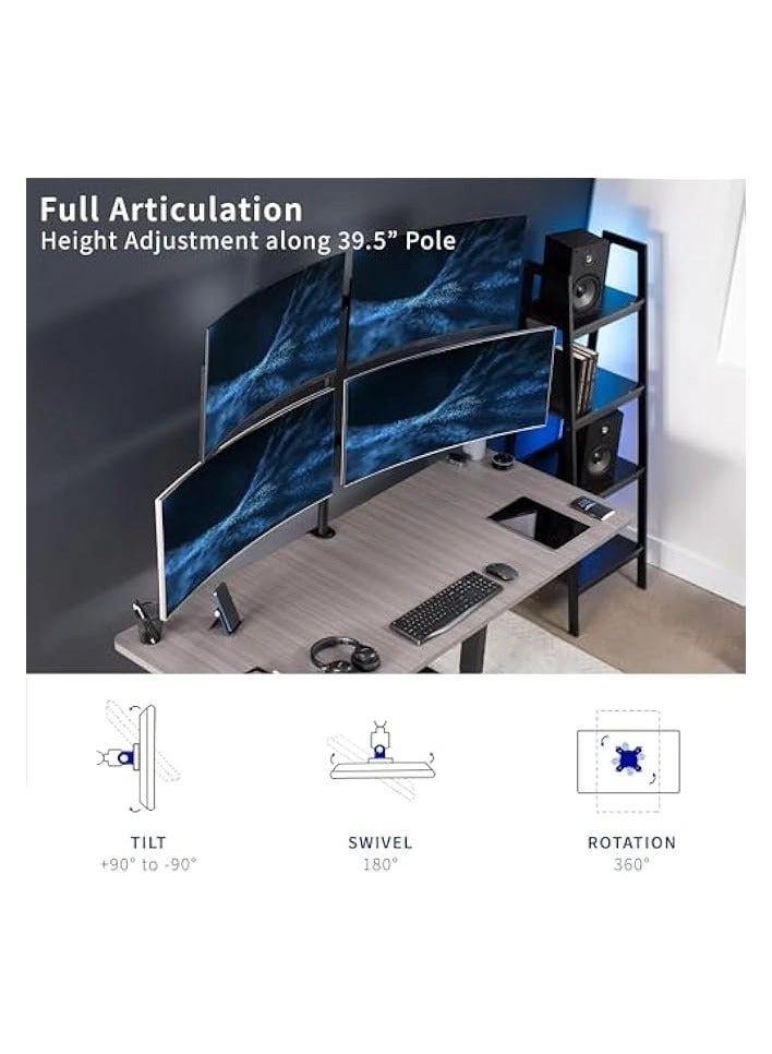 Quad Monitor Desk Mount - four 19-32 inches 75x75mm or 100x100mm