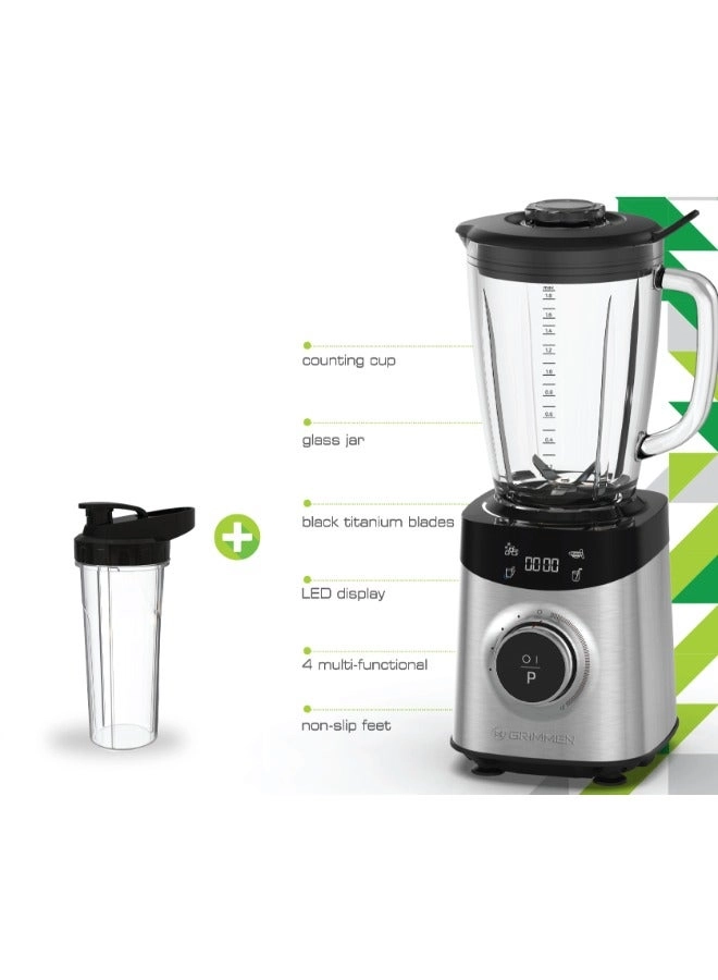High-Power Table Blender - Glass Jar, 6-Wing Titanium Blades, LED Display