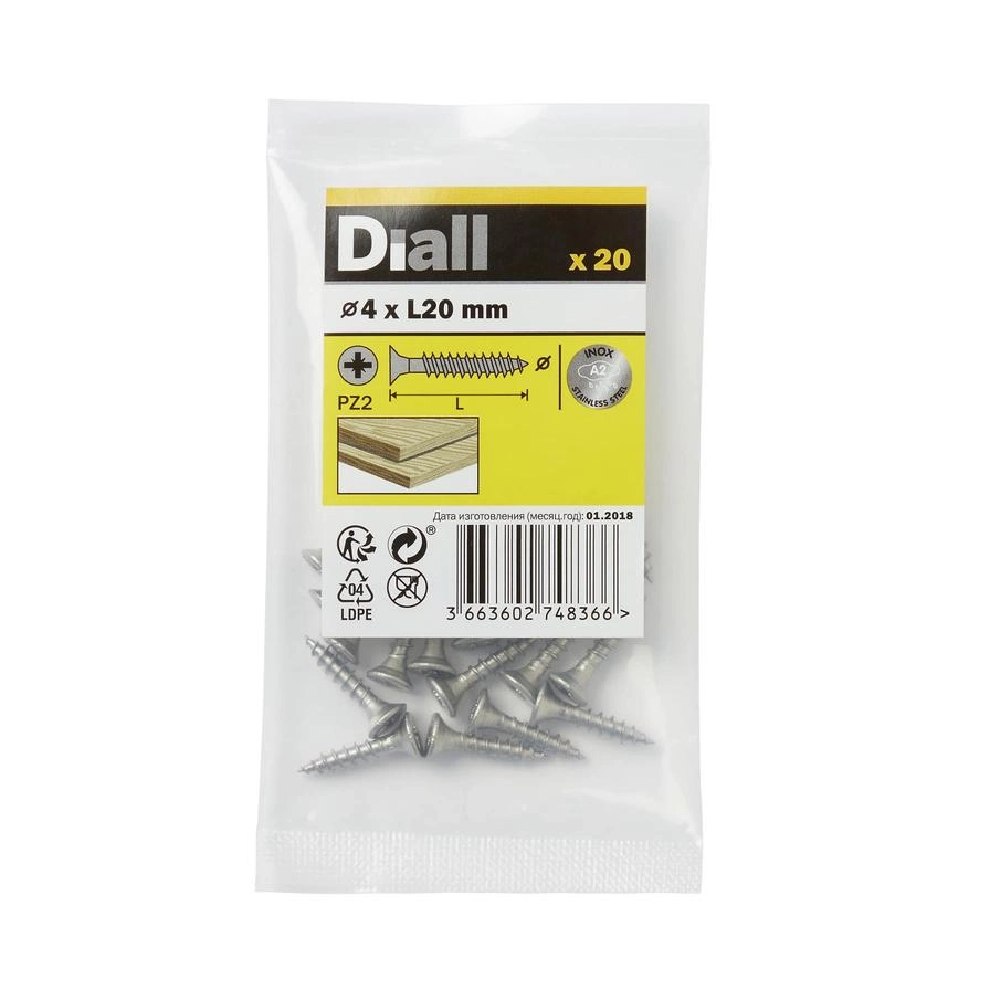 Diall Stainless Steel Wood Screw - 4 x 20 mm