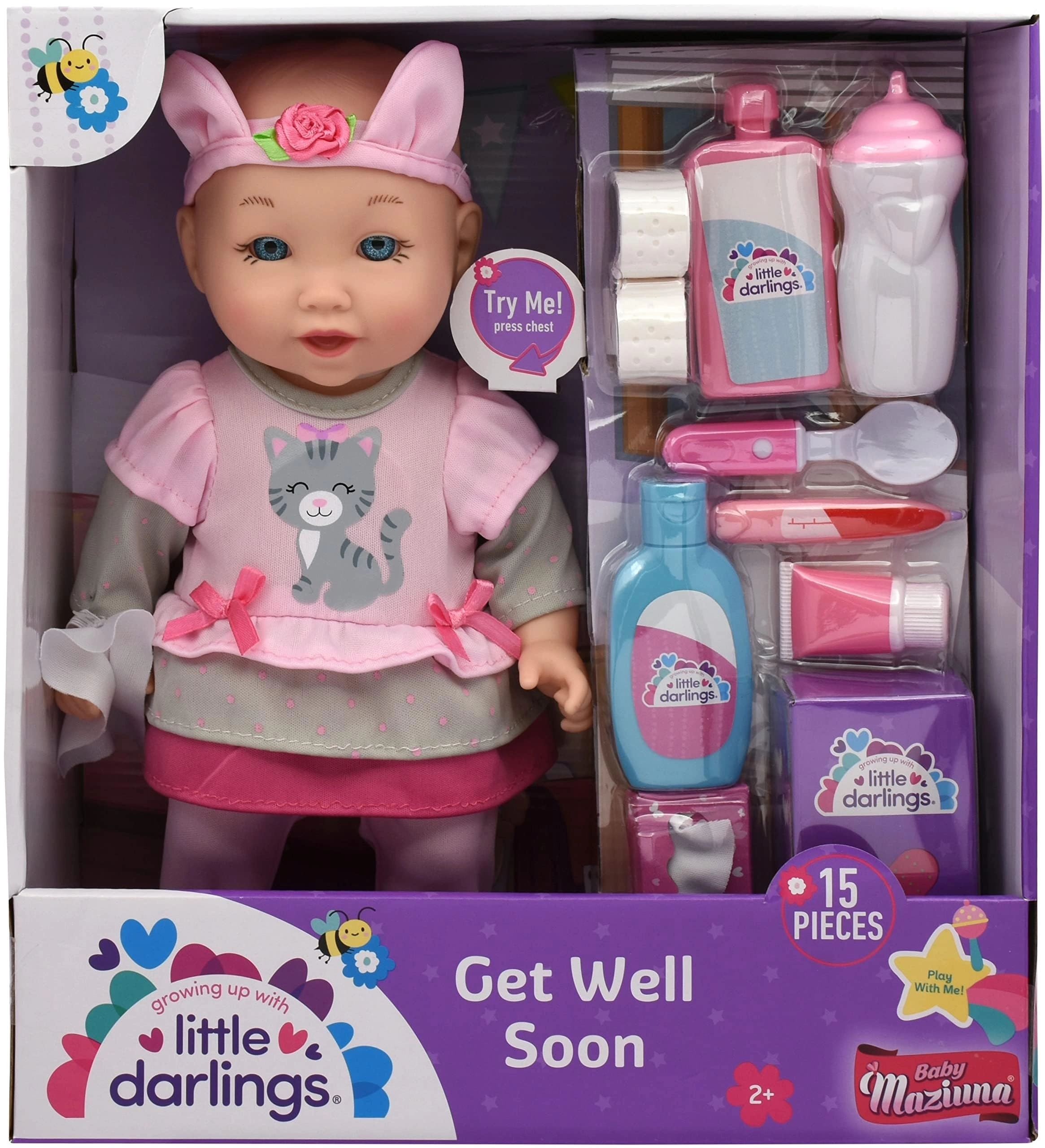 Baby Maziuna Little Darlings Get Well Soon Doll - 12" 15Pcs Ages 2+
