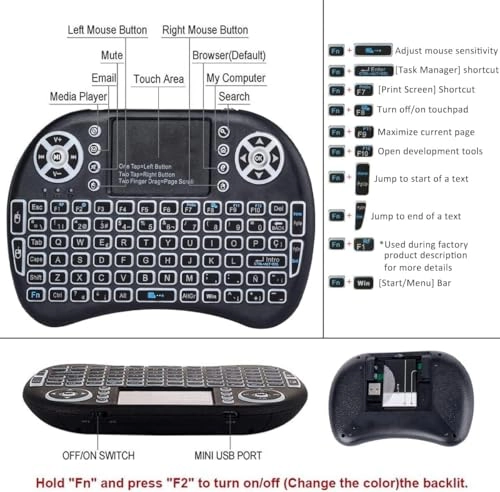 Wireless Mini Keyboard - Gaming Console PC Television