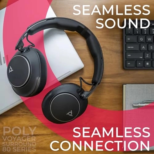 Voyager Surround 80 UC Wireless Headset + BT700 + USB C to USB A Adapter + USB C to 3.5 mm Audio Cable + Microfiber Cloth