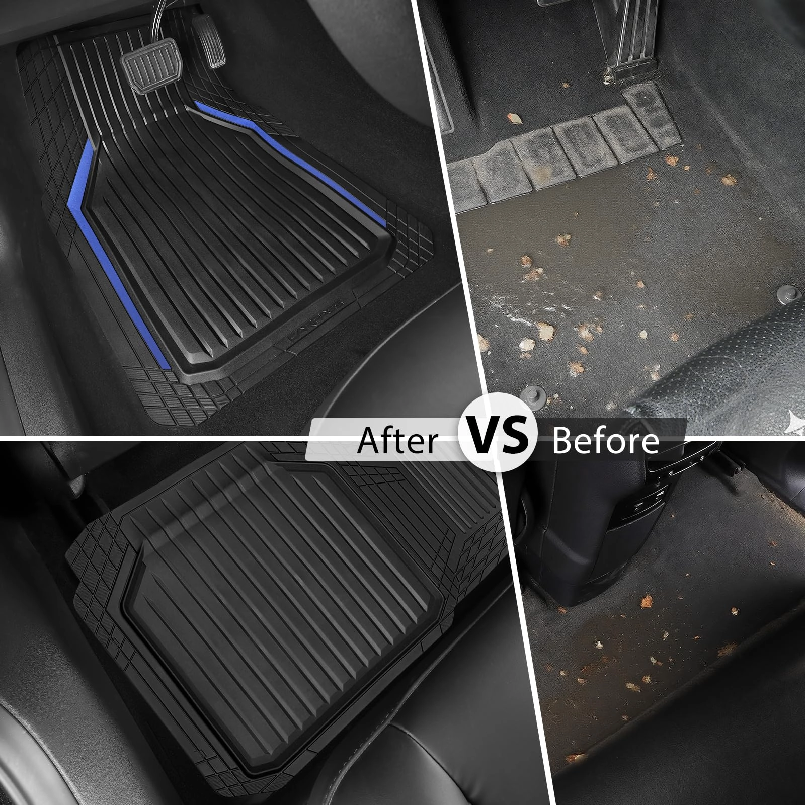 Heavy Duty Rubber Floor Mats - Universal Fit 3pcs Black Purple