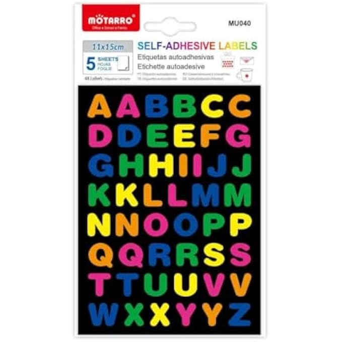 FITTO Self-Adhesive Alphabet Labels - 5 Sheets 15x11cm