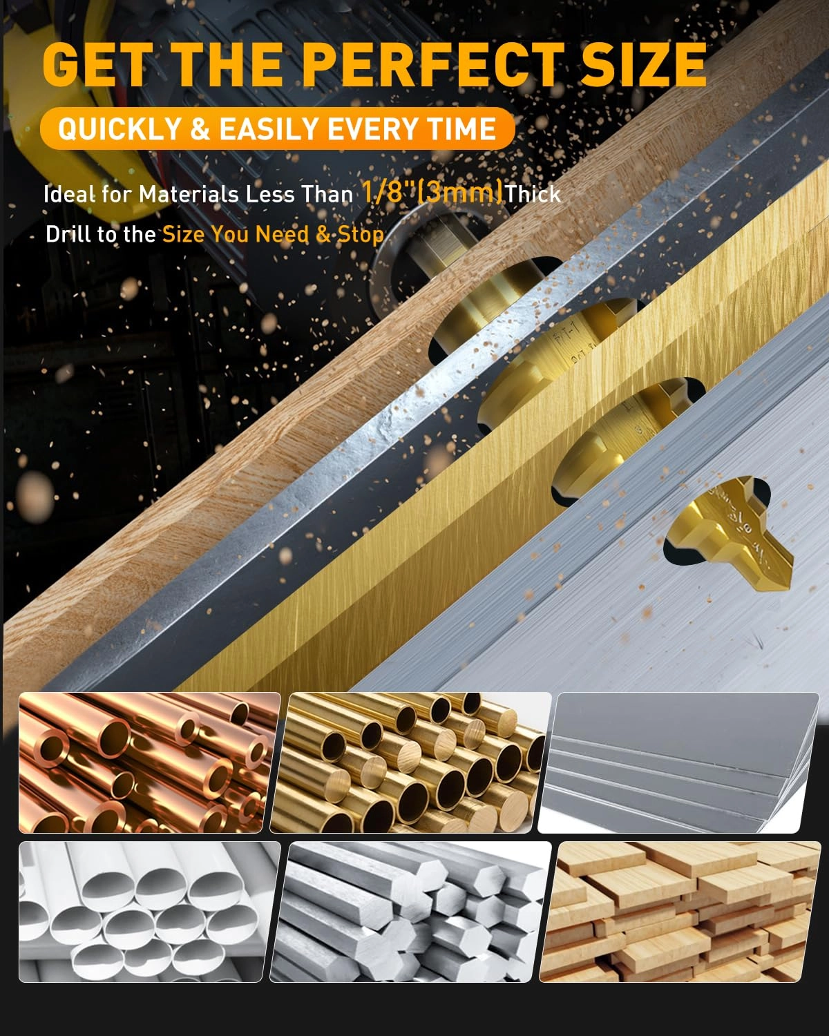 Step Drill Bit - Titanium Coated Total 10 Sizes from 1/4" to 1-3/8"