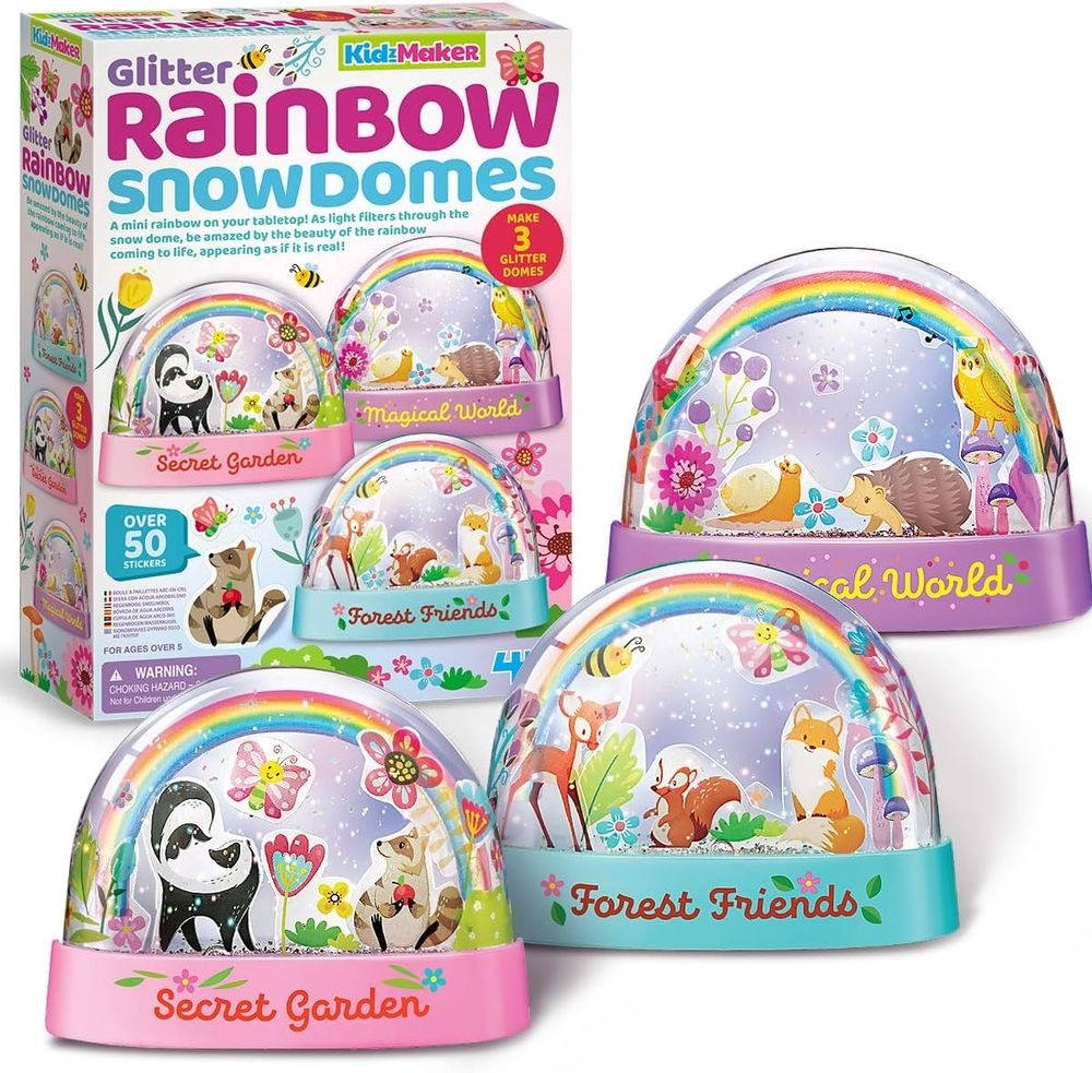 KidzMaker Glitter Rainbow Snow Domes - DIY Craft Kit 2 domes