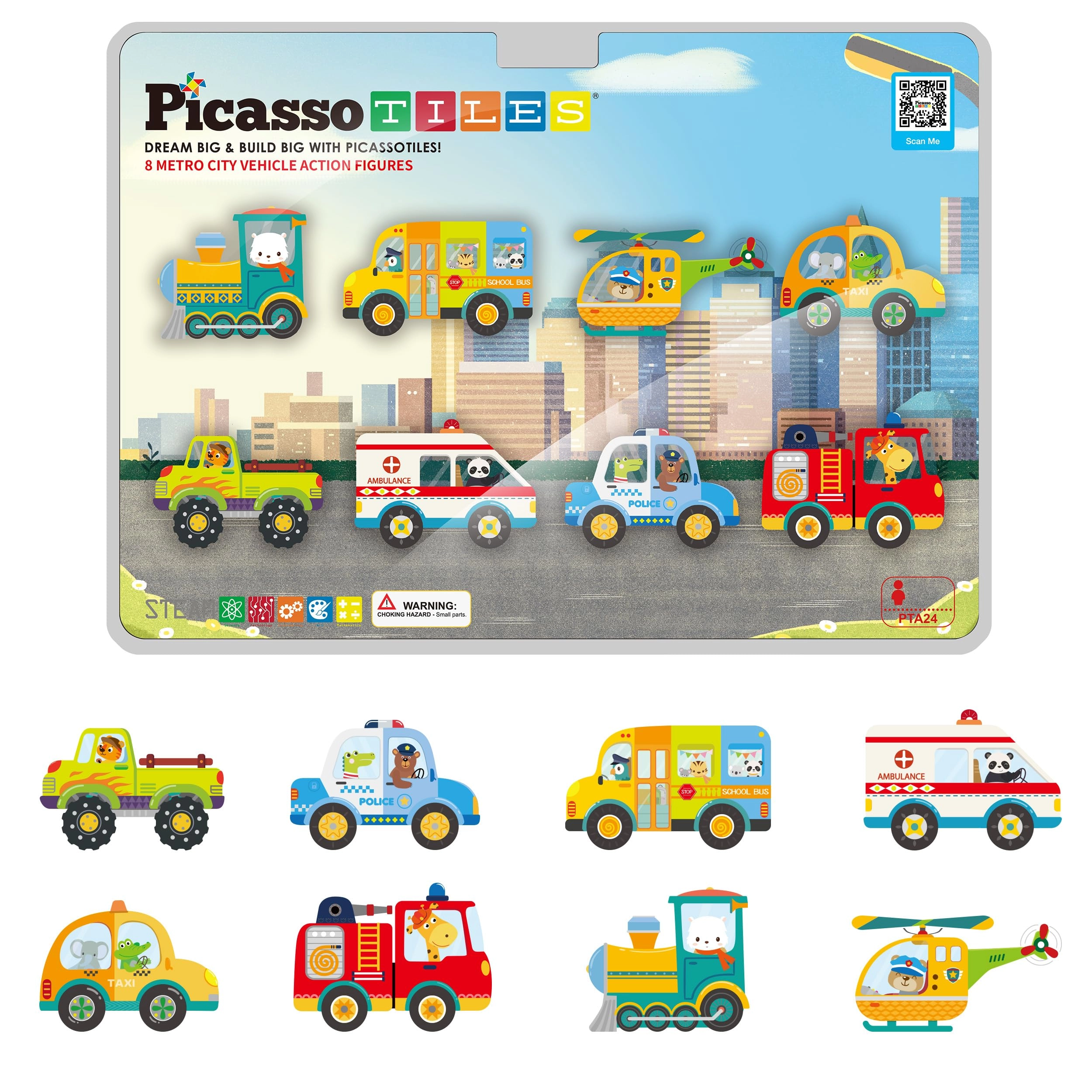 PicassoTiles Magnet Building Blocks - 8pcs Metro