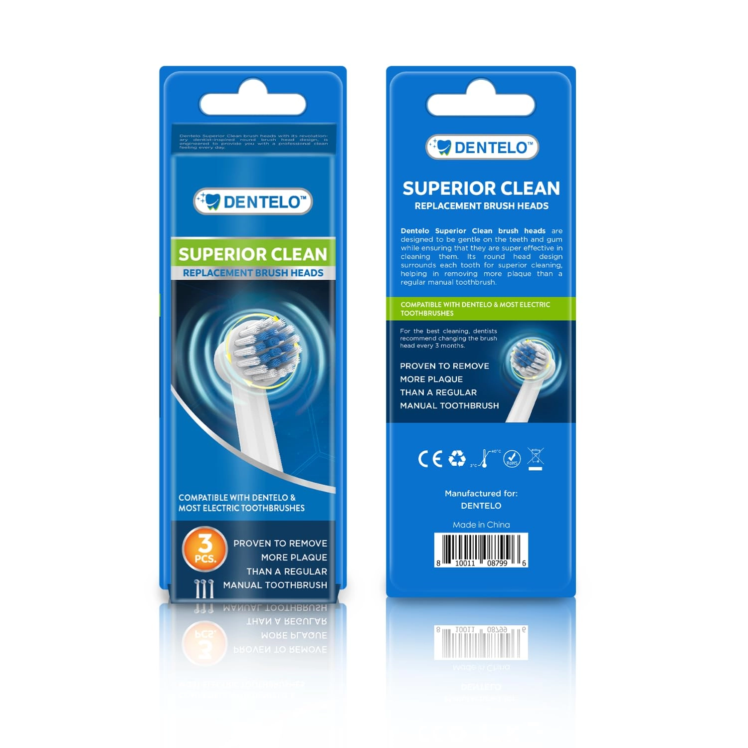 Dentelo Replacement Brush Heads - Superior Clean 3 Pieces