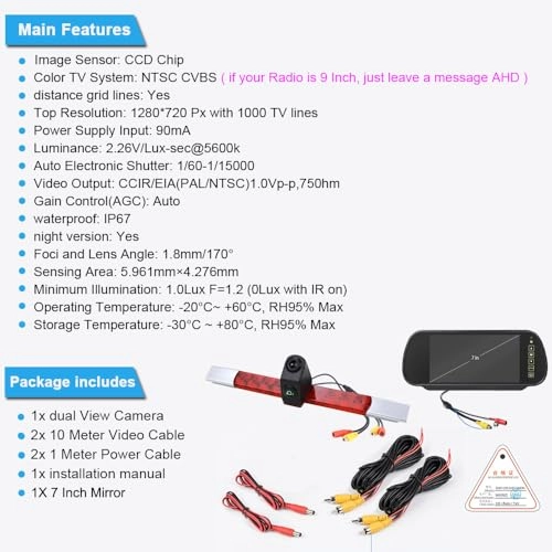 LCD TFT Colour Display Monitor + Car Camera - Night vision 1280 x 720