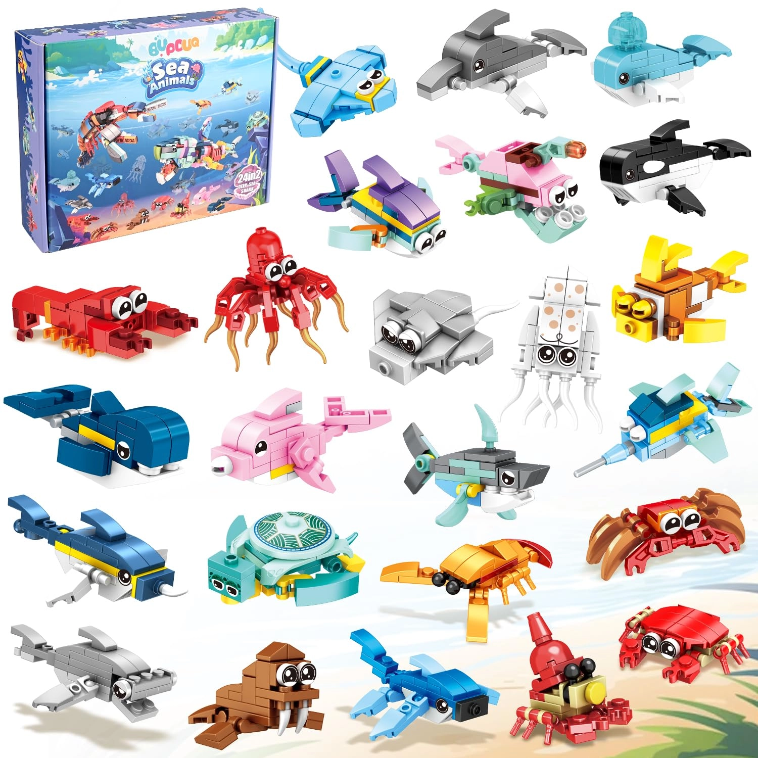 Bupduq Party Favors Kids Building Blocks Sea Animals - 24pcs