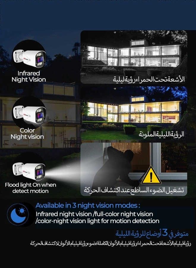 PNVR-804 - POE 8CH + Bullet Camera - 5MP Color Night Vision + Hard Drive - 1TB