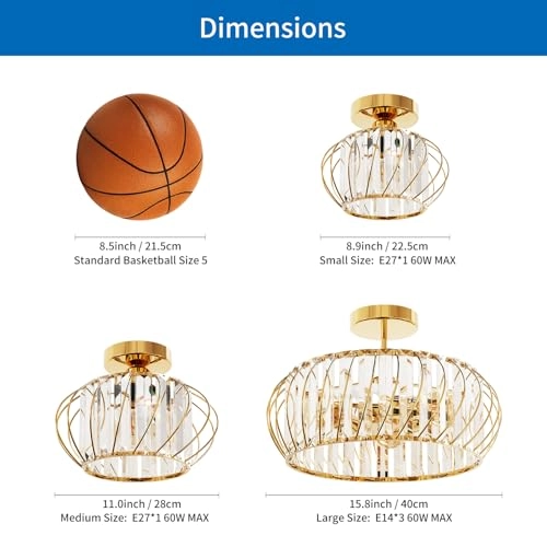 E27 Crystal Ceiling Lamp - 3 lights 36.5 cm