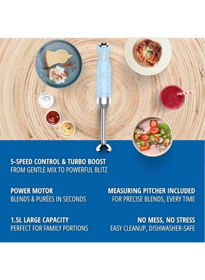 Retro Hand Blender - Stainless Steel, Turbo Mode, Soft Grip