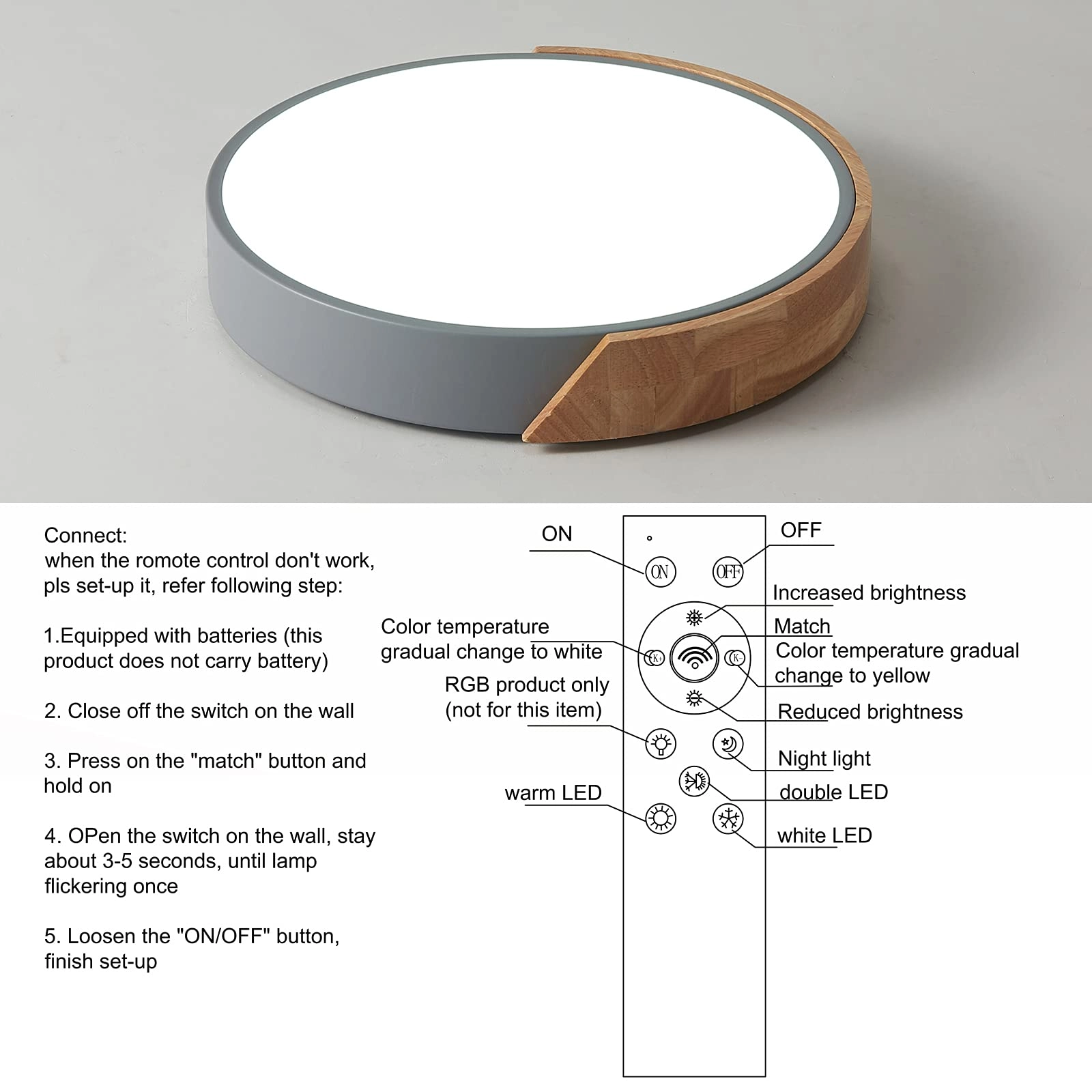 Flush Ceiling Light - 6000K 4000K 3000K Dimmable