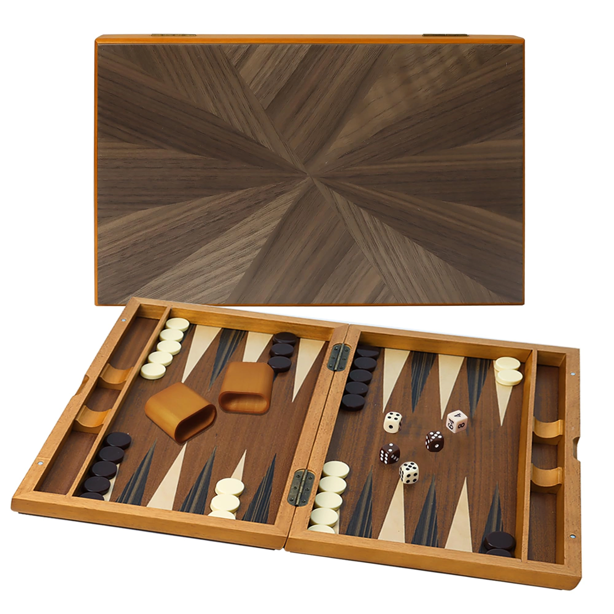 Wooden Folding Inlay Backgammon - Premium Double Stripe