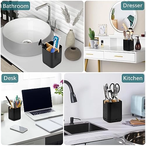 Toothbrush Holder - Black Bamboo Divider