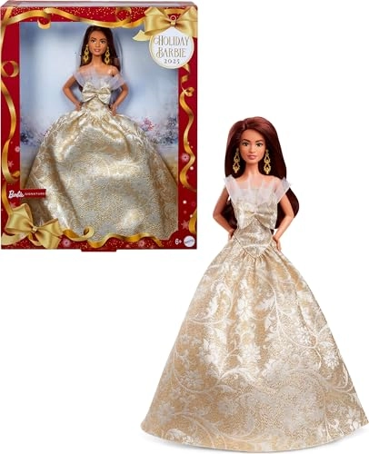 Barbie Signature 2025 Holiday - Dark Brown Hair Silver & Gold Gown Ages 6+